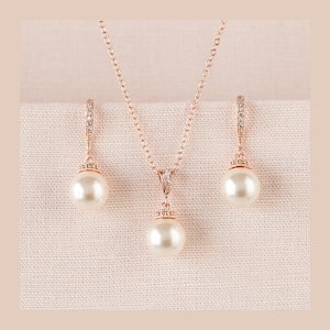 Rose Gold Bridal Jewelry SET, Swarovski Wedding jewelry, Classic Pearl Bridal Jewelry, Wedding Necklace, Pearl Drop Bridal SET, Nova Jewelry