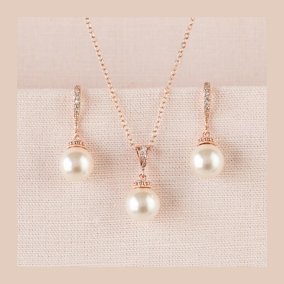 Rose Gold Bridal Jewelry SET, Swarovski Wedding Jewelry, Classic