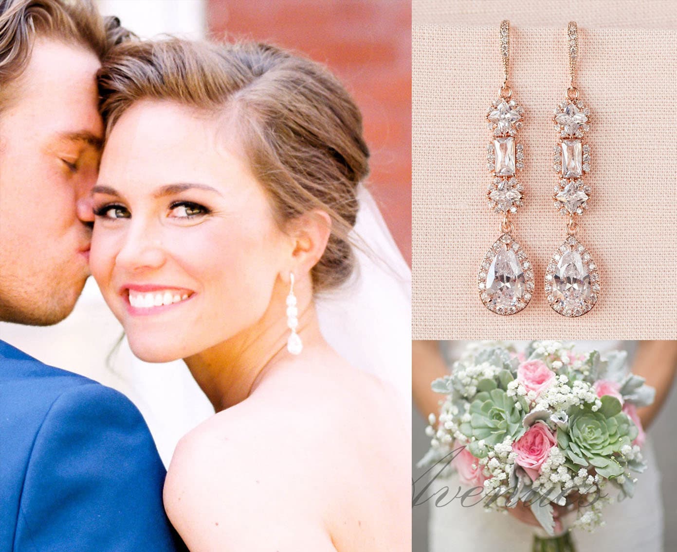 Gold Bridal Earrings Crystal Wedding earrings Long earrings Etsy