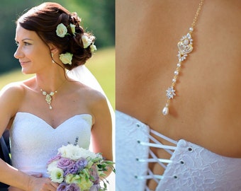Back Drop Bridal Necklace, Crystal & Pearl Wedding Necklace, Wedding necklace High Quality European Crystal Bridal Necklace, London Necklace