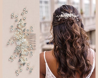 Bridal Hair Comb Wedding Hair Vine, Leaf Hair Piece, Pearl Hair Piece, Rose Gold Wedding Hair Comb, Crystal Hair Comb, Adalynn Hair Comb