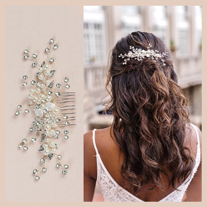 Bridal Hair Comb Wedding Hair Vine, Leaf Hair Piece, Pearl Hair Piece, Rose Gold Wedding Hair Comb, Crystal Hair Comb, Adalynn Hair Comb image 1