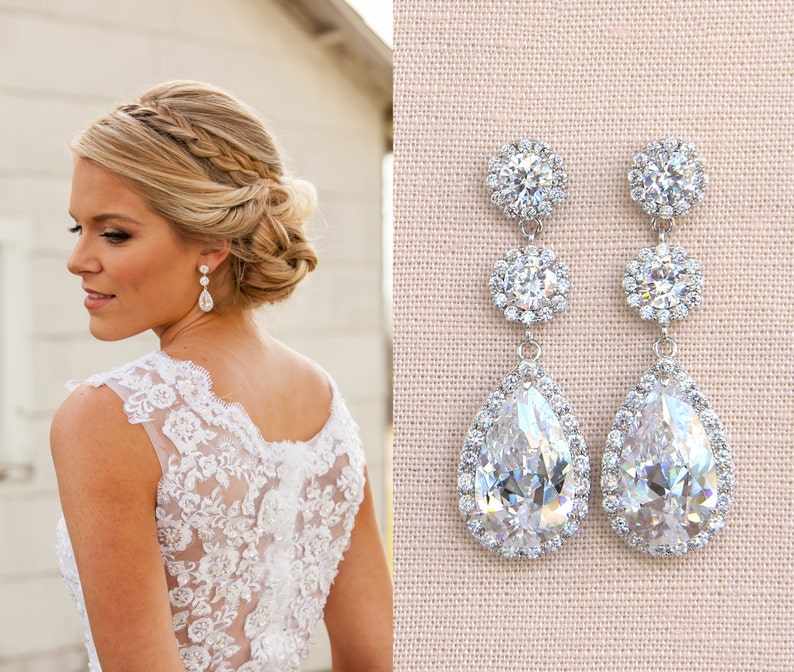 Crystal Bridal Earrings, Wedding earrings, Long Bridal earrings, Bridesmaids, Wedding Jewelry, Long Crystal Stud Earrings 