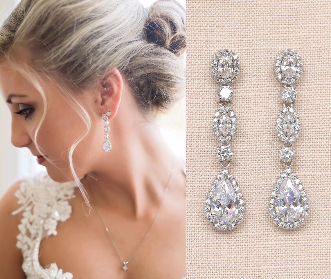 Bridal Earrings Vintage Style Wedding Earrings Swarovski Etsy