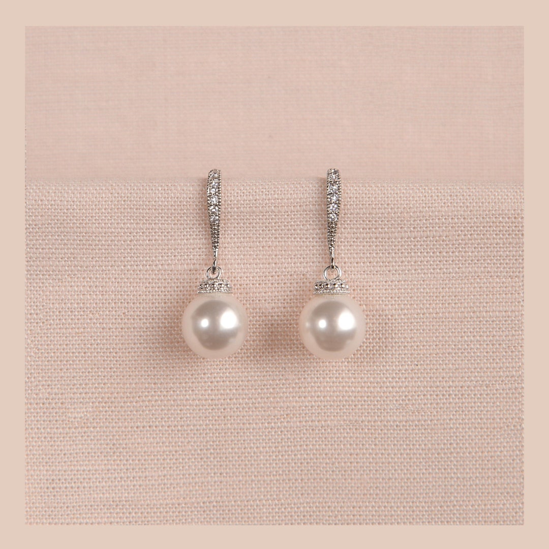 Pearl Bridal Earrings, Classic Pearl Wedding Earrings, 2 Lengths, Rose Gold  Bridesmaid Earrings, High Quality European Pearl Earrings, Nova - Etsy