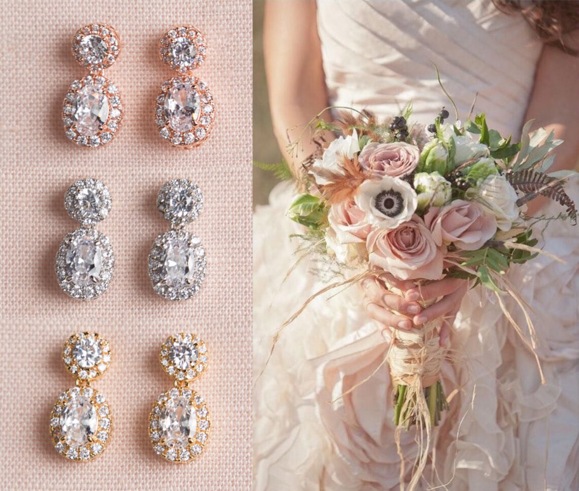 Bridal Earrings Vintage Style Wedding Earrings Swarovski Etsy