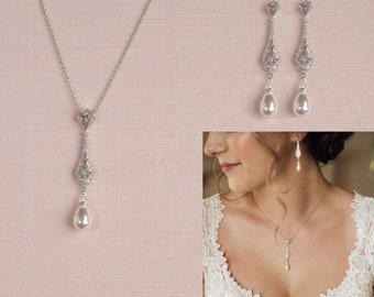 Back Drop Bridal Necklace, Vintage Style Rose Gold Bridal Jewelry, Swarovski, Kristy Jewelry