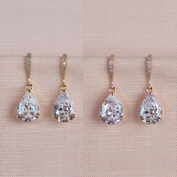 Bridal Jewelry Set Wedding Necklace Rose Gold Bridal Earrings Jewelry Set Wedding Jewelry Bridesmaids Jewelry Set Simple Lilliana Set Etsy