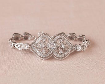 Crystal Wedding Bracelet and Earrings Set, Pearl drop, Danella Jewelry