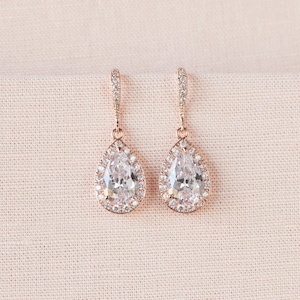 Rose Gold Bridal earrings, Gold Wedding jewelry, Crystal Bridal Necklace, Crystal Wedding earrings Bridal jewelry, Ariel Drop Earrings
