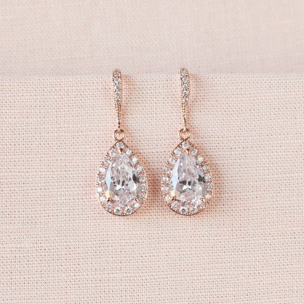 Rose Gold Bridal earrings, Gold Wedding jewelry, Crystal Bridal Necklace, Crystal Wedding earrings Bridal jewelry, Ariel Drop Earrings