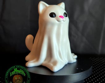 Original Painted Ghost Cat Figurine, Cute Halloween Desk Office Home Decor, Kawaii Kitten Ghost, Creepy Cute Figure