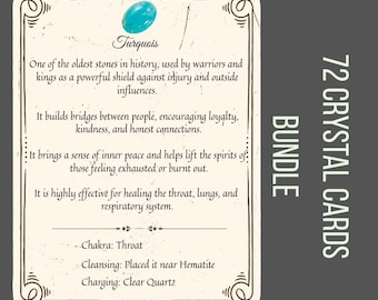 Crystal Meaning Cards, Gemstone Properties, 72 Cards (Digital Download)