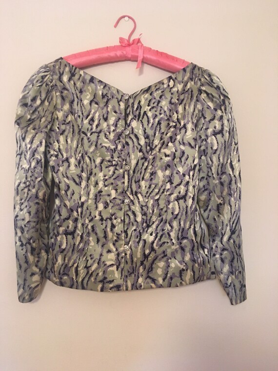 Vintage Mollie Parnis silk print blouse vtg size 1