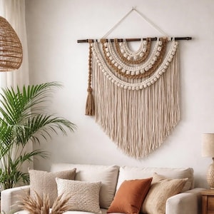 Large Macrame Wall Hanging 65x68cm, Boho Wall Decor, Neutral Cotton Macrame Art, Handmade Fiber Wall Panel, Home decor, Ready to ship