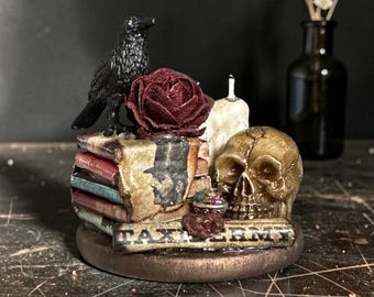 Raven Skull Miniature Scene | Gothic Cabinet of Curiosities | 1:12 Dollhouse Decor