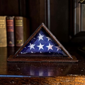 1:12 Scale Miniature Flag Display Case with Fabric American Flag | Dollhouse Military Decor