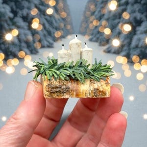 Bûche de Noël miniature pour maison de poupée à l'échelle 1:12, décoration de cheminée de Noël rustique Mini maison de poupée