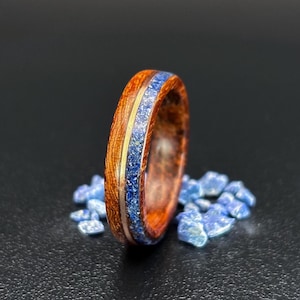 Alerce wood ring from  Patagonia, solid wood ring, wooden wedding ring, ring with semi-precious stones, ring with metals, Patagonian ring