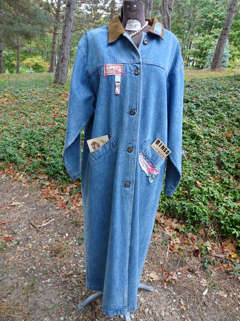 Upcycled Jean Jacket Coat Vintage Denim Artsy LARGE PLUS Women's ...