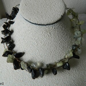 Black jasper, prehnite, and new jade wire necklace