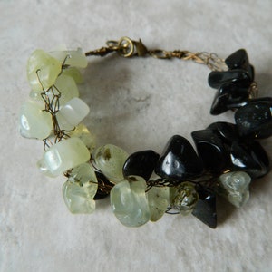 Black jasper, prehnite, and new jade wire bracelet