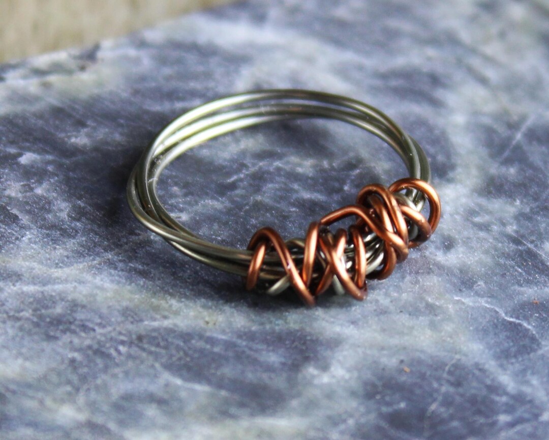 Copper Triangle Rings Triple Band Dark Silver and Antique Copper Ring - Etsy