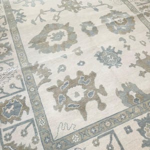 7x10 Dusty Blue Light Grey knots Oushak Rug luxury modern for living room area Rug for bedroom Oushak Entryway Rug made to order Custom Size