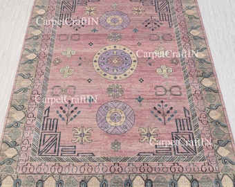 8x10 Knotted Pink Khotan Vintage Turkish Rug luxury modern for living room area Rug for bedroom Oushak Entryway Rug made to order Custom Rug