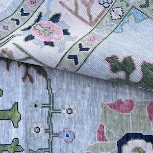 7x10 Blush Pink Sage Green knots Oushak Rug luxury modern for living room area Rug for bedroom Oushak Entryway Rug made to order Custom Size