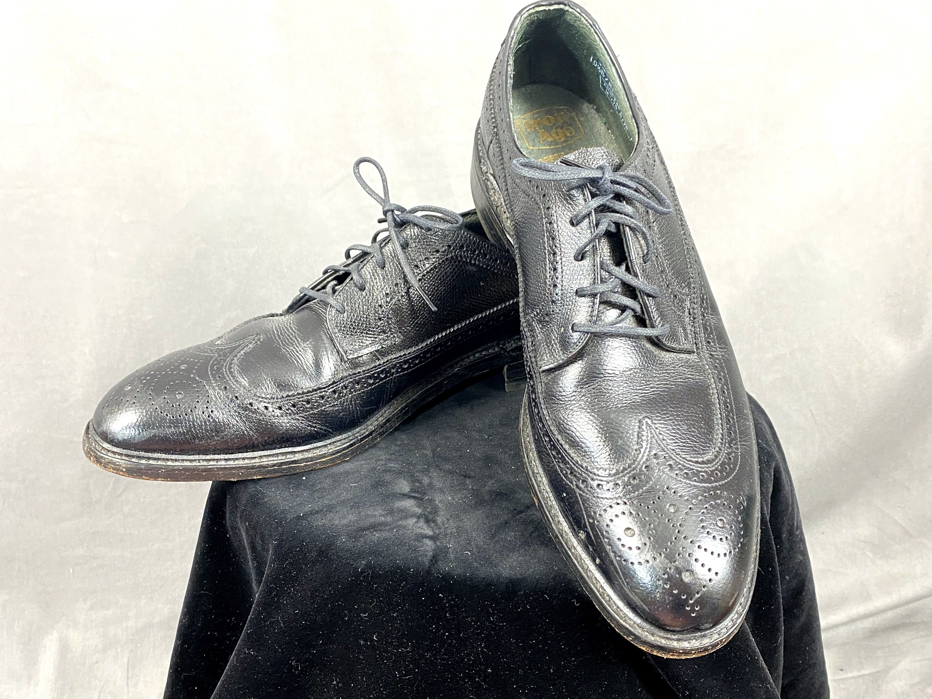 Vintage Iron Age Bostonian Mens Wingtip Shoes Black Wing Tip Shoes Leather Dress Shoes