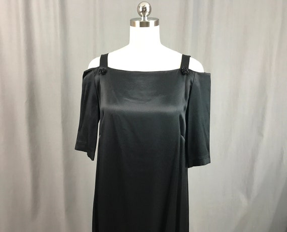 1980s Black Dress Open Shoulder Balloon Dress Cock