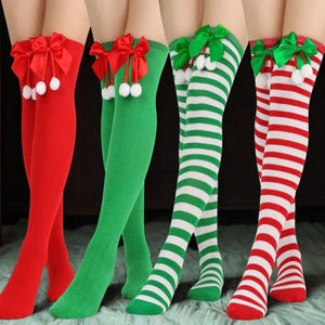Christmas Thigh High Socks: Striped Over-the-Knee Holiday Stockings