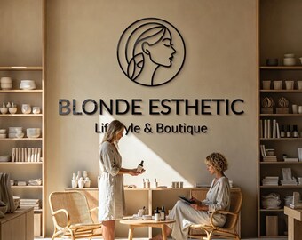 Custom Acrylic Business Logo Sign, Minimalist Woman Face Line Art
