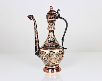 Handmade Copper Ewer • Turkish Engraved Pitcher, Ottoman Palace Style