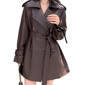 Vintage Brown Leather Coat for Women – Genuine Long Belted Handmade Fashion Jacket