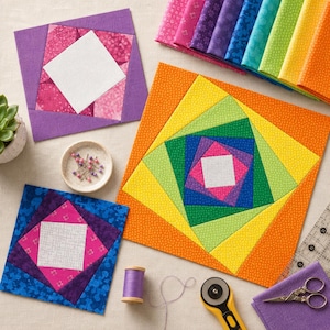 Square Tilt FPP Quilt Block Set PDF, 6 Modern Foundation Paper Piecing Patterns, Geometric Quilt Blocks, 6 Inch Quilt Block Bundle