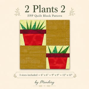 Mönster för 2 växter 2 FPP-quiltblock i PDF-format, quiltblock med krukväxter, mönster för papperslappning med botanisk grund, quilt för växtälskare, 6 9 12 tum