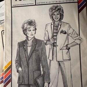 Wykrój na marynarkę vintage casualową, rozciągliwy i szyty, 1024, nierozcięty, damski, biust 30–46, Ann Person, lata 80.
