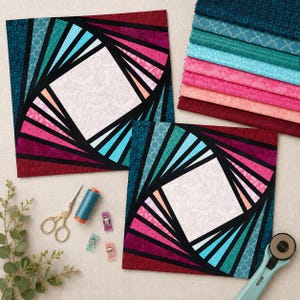 Twister Large FPP Quilt Block Pattern PDF, Foundation Paper Piecing Pattern, Modern Geometric Quilt Block, 8 10 12 Inch, Scrap Quilt Pattern