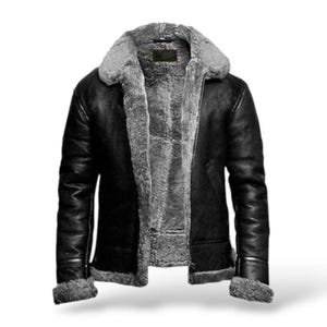 Handmade Shearling Leather Bomber Jacket: Vintage Aviator Flight Coat