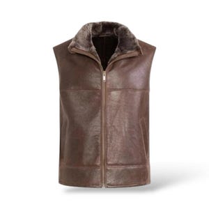 Men&#39;s Brown Sheepskin Shearling Vest: Vintage RAF Aviator Style