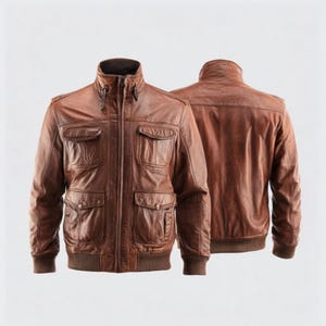 Distressed Leather Bomber Jacket: Vintage Aviator Motorcycle Coat
