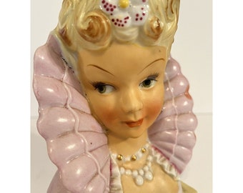 Vintage 1950s Lady Head Vase Blonde Hair Clamshell READ