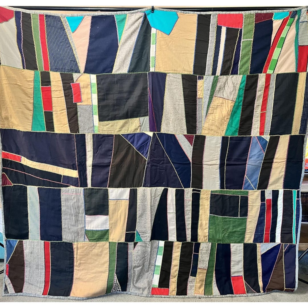 Vintage Mens Suit Rustic Farmhouse Strip Quilt 78 X 72 Patchwork - Etsy