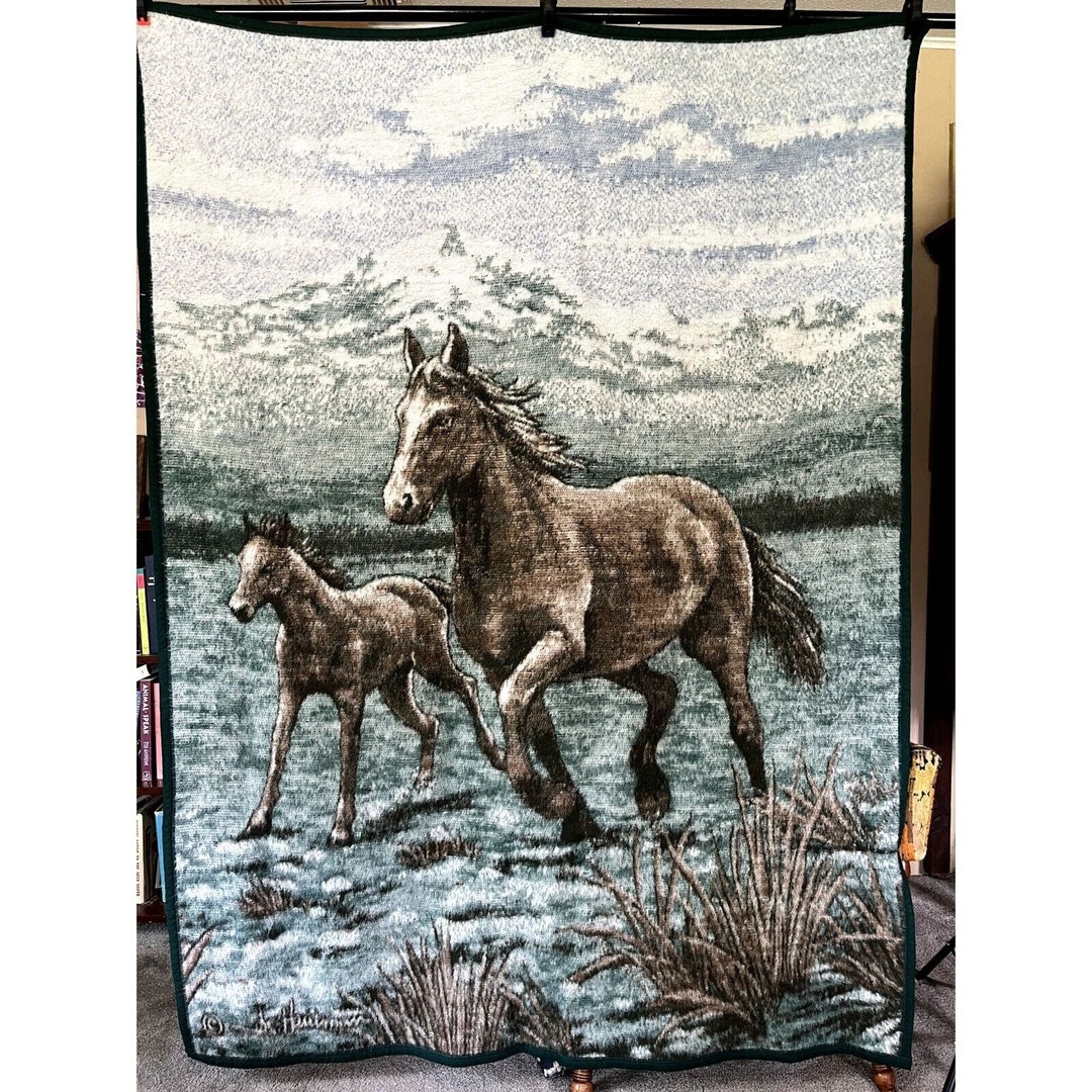 Vintage Biederlack Horse Mare Blanket Throw Soft Cozy 54 X 74 Etsy