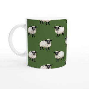 Farmhouse Sheep Mug in Green Ceramic - Rustic Kitchen Decor