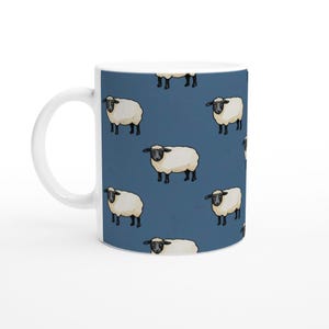 Farmhouse Style Blue Ceramic Mug with Adorable Sheep Design