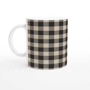 Checkered Black Gingham Pottery Mug - Unique Gift for Her