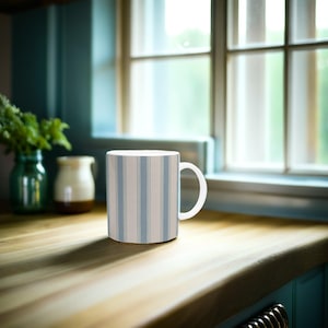 Striped Ceramic Mug in Soft Blue - Stylish Tableware for Coffee Lovers